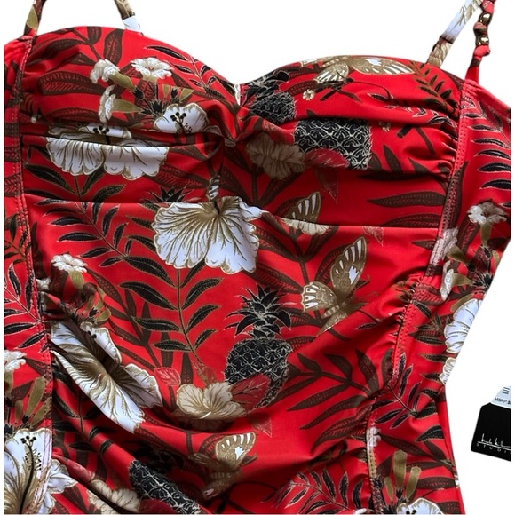 Nicole Miller Royal Red Pineapple Bloom Print One Piece Swimsuit MSRP 98.00 - Picture 2 of 3